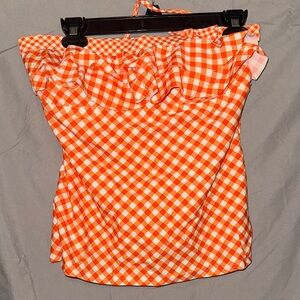 Arizona Jean Company Orange Checkered Swim Top with neck support